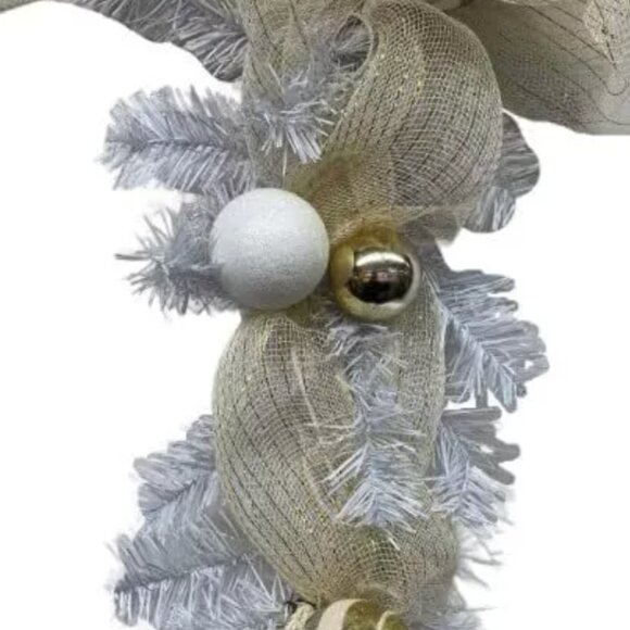 Christmas Holiday Wreath with Shimmering Silver and Gold Ball Ornaments Decor - Picture 1 of 1